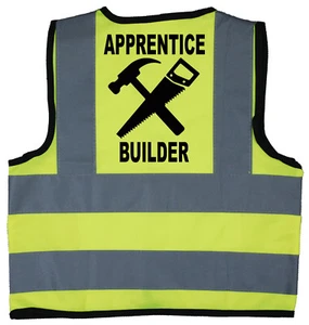 Lehrling Baumeister Hi Vis Sicherheitsjacke Weste Kinder Kids Baby 0-9 Jahre - Bild 1 von 16
