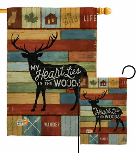 My Heart Lies In The Woods Garden Flag Lodge Outdoor Decorative House Banner - Picture 1 of 17