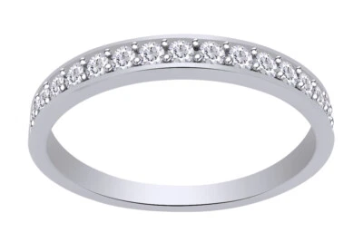 Anillo de boda de aniversario de oro blanco de 10 quilates con puntas redondas naturales de 1/4 quilate Foto 1 de 4