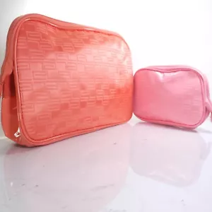 2pc ESTEE LAUDER ORANGE & PINK GREEK PRINT COSMETIC MAKE UP BAGS CASE Pouch e* - Picture 1 of 5