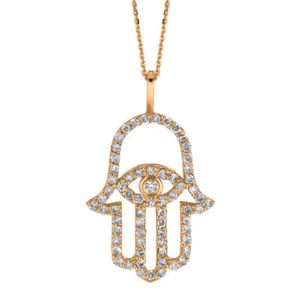 0.50 Carat Natural Diamond Hamsa Necklace 14K Yellow Gold G SI  18'' chain - Picture 1 of 1