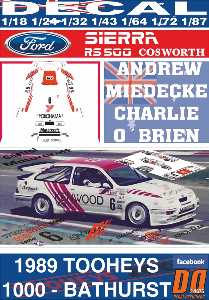 DECAL FORD SIERRA RS 500 A.MIEDECKE C.O´BRIEN 1989 TOOHEYS 1000 - BATHURST (06) - Image 1 of 1