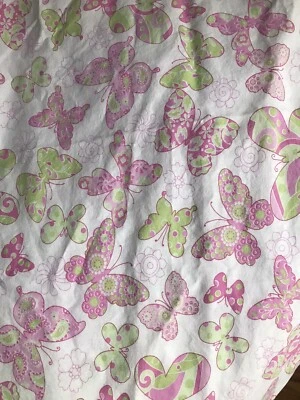 Sábana plana HILLCREST rosa y verde mariposa tela doble 100 % algodón Upcycle Foto 1 de 4