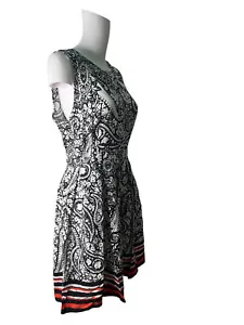 DOROTHY PERKINS Fit & Flare Dress Size Large 16 Black White Paisley Belt Womens - Picture 1 of 10
