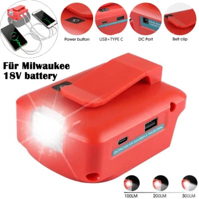 USB + Type C Power Source Charger Adapter For MILWAUKEE 18V M18 Li-ion Battery