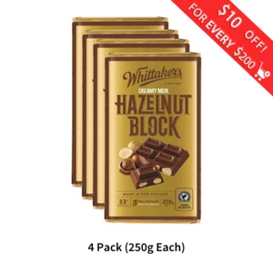 Whittaker's Hazelnut Chocolate Block 250g (Pack of 4)(Made in New Zealand) - Picture 1 of 2