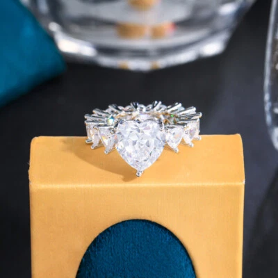 Romantic Rose Gold Plated Cubic Zirconia Pink Heart Ring for Brides Engagement - Image 1 of 4