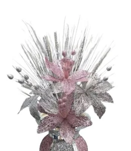 Pink Silver Flower Arrangement 3 Pink 2 Silver Flower And Spray Shooter For Vase - Picture 1 of 2
