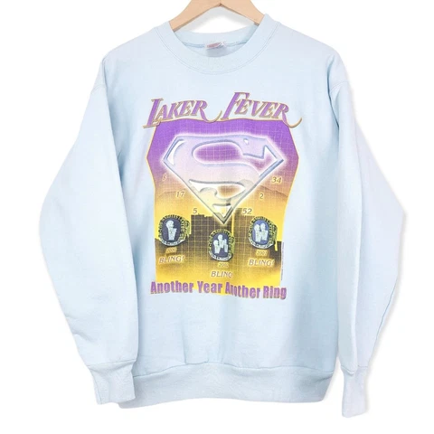 2002 Los Angeles Lakers 3 Peat Fever Vintage Sweater Print Hanes USA Size M Cover
