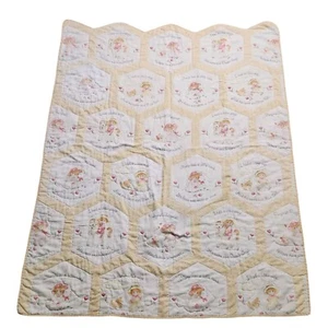 Vtg Baby Nursery Blanket Decor Quilt Nursery Rhyme Mary Lamb White Yellow 80s - Picture 1 of 8
