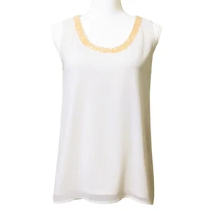 Ann Taylor Beaded Blouse XS Ivory Sleeveless Top - Picture 1 of 8