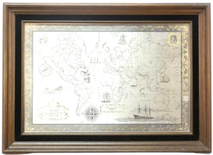 THE ROYAL GEOGRAPHIC SOCIETY STERLING SILVER MAP W/24 KARAT GOLD 22"X14 1/2" COA - Picture 1 of 12