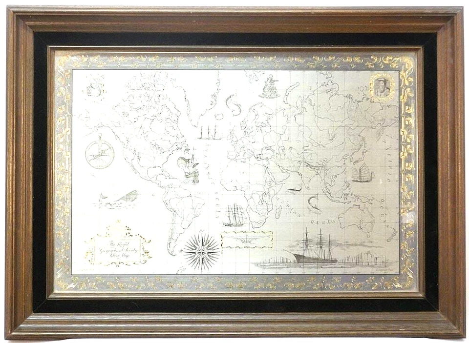 MAPA DE PLATA ESTERLINA THE ROYAL GEOGRAPHIC SOCIETY CON CERTIFICADO DE AUTENTICIDAD DE ORO DE 24 QUILATES 22"X14 1/2" Foto 1 de 4