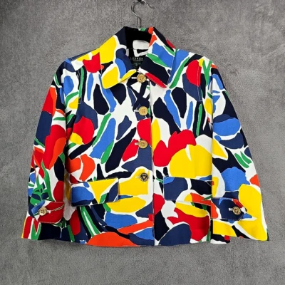 Ralph Lauren Blazer Jacket Abstract Floral Red Blue Yellow Camo Coat Women's P/S - Image 1 of 4
