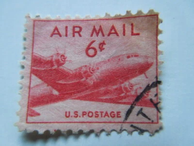 #C39  6 CENT  DC-4 SKYMASTER  AIR MAIL  FANCY CANCEL   USED  STAMP - Image 1 of 2