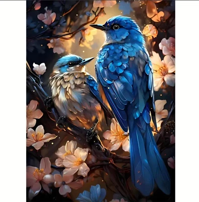 Rompecabezas de piezas de madera irregulares sin enclavamientos de pájaros azules audaces, tamaño pequeño A5 Foto 1 de 4