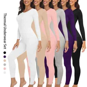 Women Thermal Underwear Long Johns Base Layer Cold Weather Tops Bottom Soft - Picture 1 of 28