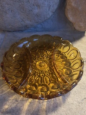 L.E. Smith Moon & Stars Amber Divided Glass Relish Tray - image 1 of 4