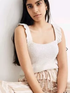 Madewell Crocheted Ruffle-Strap Sweater Tank 100% Cotton- Antique Cream-Size XL - Picture 1 of 9
