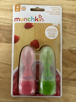 MUNCHKIN FOOD POUCH SPOON TIPS PACKAGE OF 2 1 PINK & 1 GREEN NEW IN PACKAGE NOS - Image 1 of 3