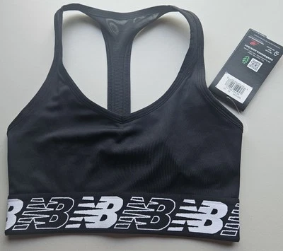 NWT New Balance Pace Bra 3.0 Women's Size XS Sports Bra Black With Logo - Image 1 of 4