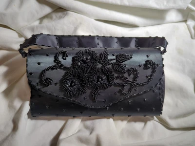Vintage Black Beaded Evening Bag Purse Clutch Hand Made Emson In Hong Kong - Image 1 of 4