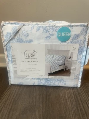 The Farmhouse Rachel Ashwell Blue Floral With Butterflies Cotton Sheet Set Queen - Image 1 of 4