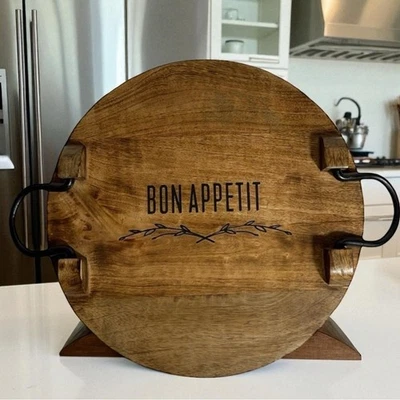 Thirty-One 木质餐盘铁手柄感谢和祝福 14 英寸感恩节 — 第 1/4 张图片