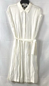 DKNY Women's White Solid Belted Collared Shirt Dress Size Small Rayon Blend NWT - Picture 1 of 7