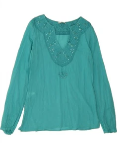 MASSIMO DUTTI Womens Long Sleeve Blouse Top EU 40 Medium Turquoise Cotton AD04 - Picture 1 of 6