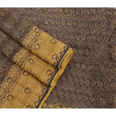 梵语复古黑色纱丽网眼手工串珠编织工艺织物纱丽 — 第 1/4 张图片