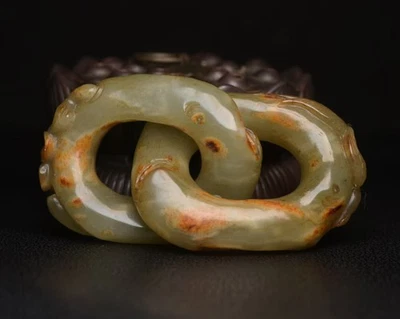 认证天然海天玉手工雕刻精美双戒指雕像 11193 — 第 1/4 张图片