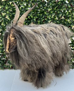 Vintage Long Hair Lambswool Mountain Goat Sheep Large Footstool MCM-Missing 1 Ea - Picture 1 of 14