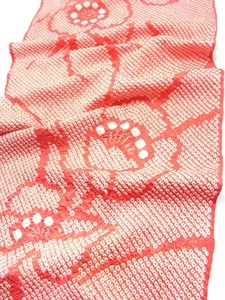 e016-S_Japanese Kimono Fabric_Silk,Coral red,Shibori,Kanoko,118 cm - Picture 1 of 10