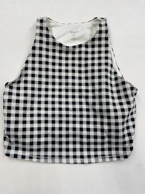Old Navy Light Support PowerChill Longline Tank Top Women XL White Black Gingham - Image 1 of 4