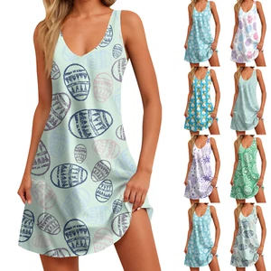 Women's Easter Casual Printed Sundresses Dresses Loose Fashion Summer Dress - Picture 1 of 33