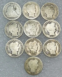 1839, 1901, 1908-1916 Seduti e Barbiere Silver Dime lotto di 9 monete in saflip #T83 - Foto 1 di 1