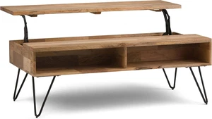 Hunter SOLID MANGO WOOD and Metal 48 Inch Wide Rectangle Industrial Lift Top Cof - Picture 1 of 11