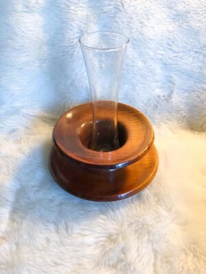 Vintage Wood Vase With Fixed Glass Insert Made in Hawaii Signed Modernist   D - Image 1 of 4