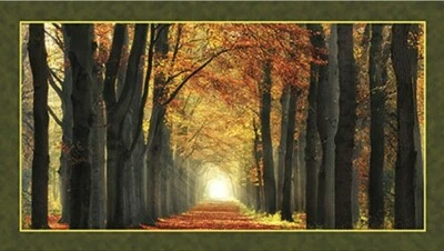Artworks In Love with Fall Again Panel Trees Leaves Sunset Fabric 24 x 42 inch - Image 1 of 4