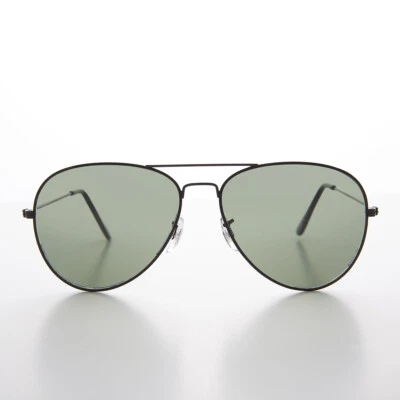 Black Vintage Metal Pilot Sunglass with Green Glass Lens 60mm - Hughes - Image 1 of 3