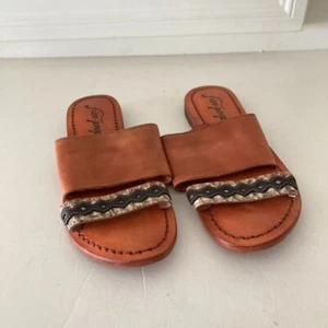 Free People Saturday Slip On Boho Sandals Orange Leather Sz 37 - Picture 1 of 5