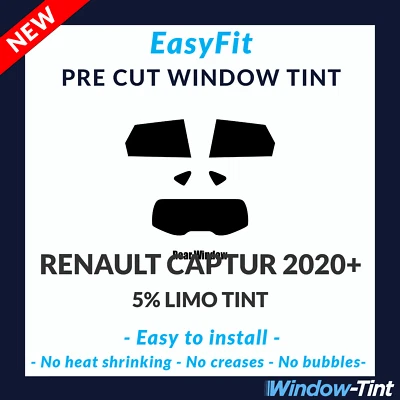 EasyFit Static Pre Cut Window Tint For Renault Captur 2020 5% Limo Rear - Image 1 of 3