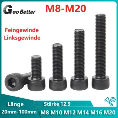 GOO BETTER Tornillos cilíndricos rosca izquierda y rosca fina hexágono interior 12.9 M8 M10M12M14M16M20