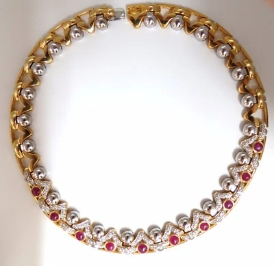 9.50ct Natural Ruby Diamonds Link Necklace 18Kt Crown Deco Prime ** - Image 1 of 4