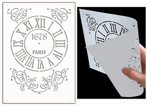 Clock face Stencil Ornament Paint Wall Furiture Card Reusable Vintage Crafts CL2 - Picture 1 of 16