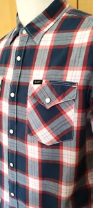 LEE MEDIUM SLIM FIT NAVY BLUE RED WHITE CHECK PLAID WESTERN SHIRT - Picture 1 of 8