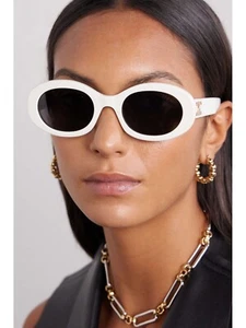 Celine CL40194U 25A Triomphe Oval Women Sunglasses Ivory Gold Grey Authentic - Picture 1 of 10