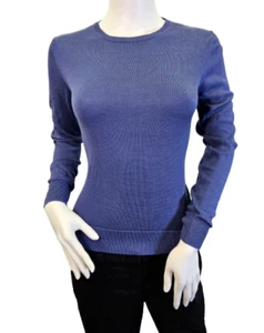 Camiseta azul 100 % seda para mujer talla mediana manga larga de agosto seda - Imagen 1 de 8