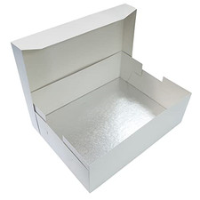 Culpitt 16'' x 12'' 406 x 304 mm Tavola per torte e Scatola per torte bianca combinata, argento oblungo